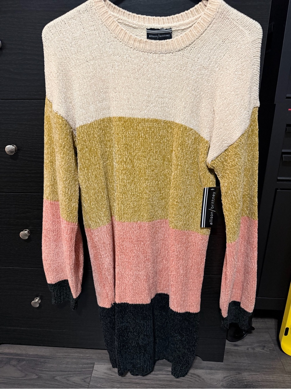 Allison Brittney Colorblock Crewneck Sweater Dress - Cream, Mustard, Pink, Black